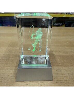 Laser Etched 3D Crystal Paperweight Man Fishing 3.35"x 2"